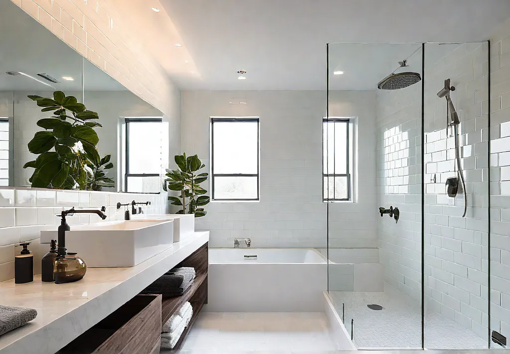 A compact bathroom bathed in soft natural light with a floating vanityfeat