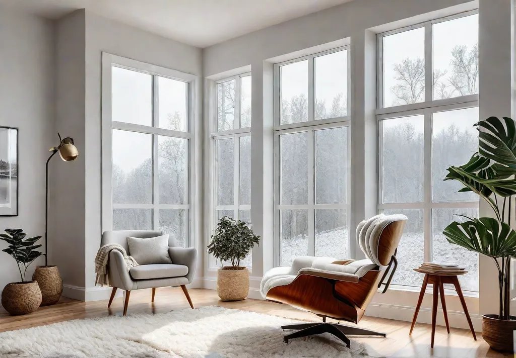 A cozy reading nook bathed in warm natural light streaming through afeat