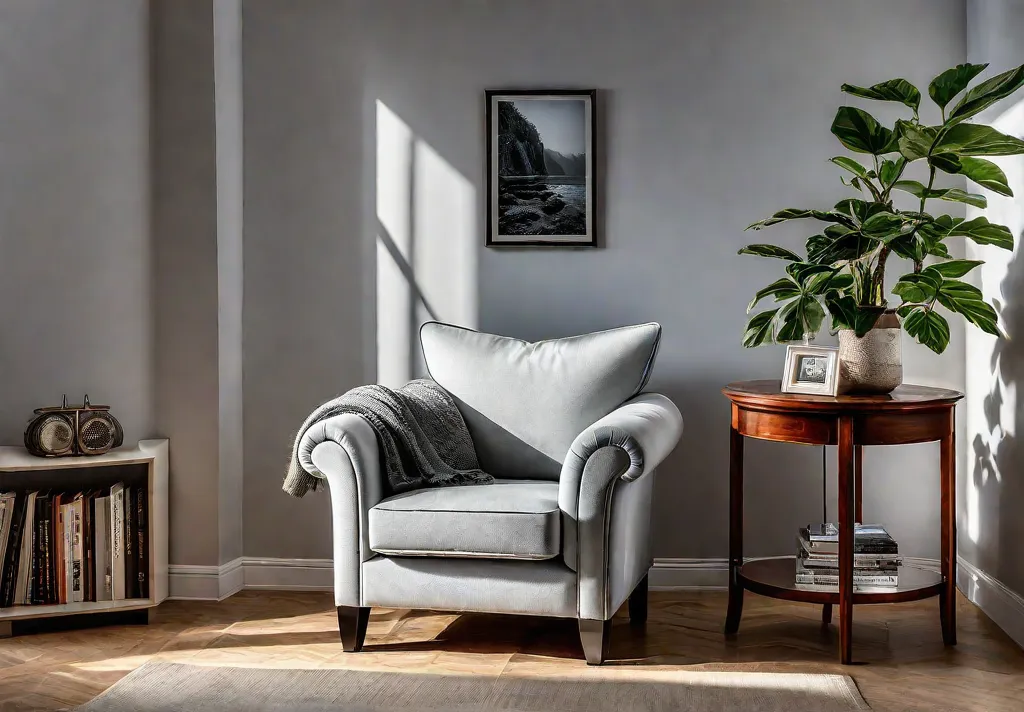 A cozy reading nook bathed in warm sunlight streaming through a windowfeat