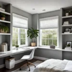 A cozy window seat transformed into a home office