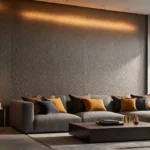 A modern living room with sleek wall sconces casting a warm glowfeat