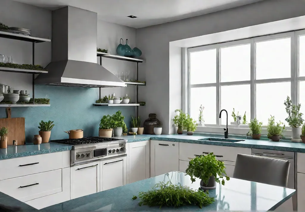 A sundrenched ecofriendly kitchen with Energy Star appliances a recycled glass countertopfeat