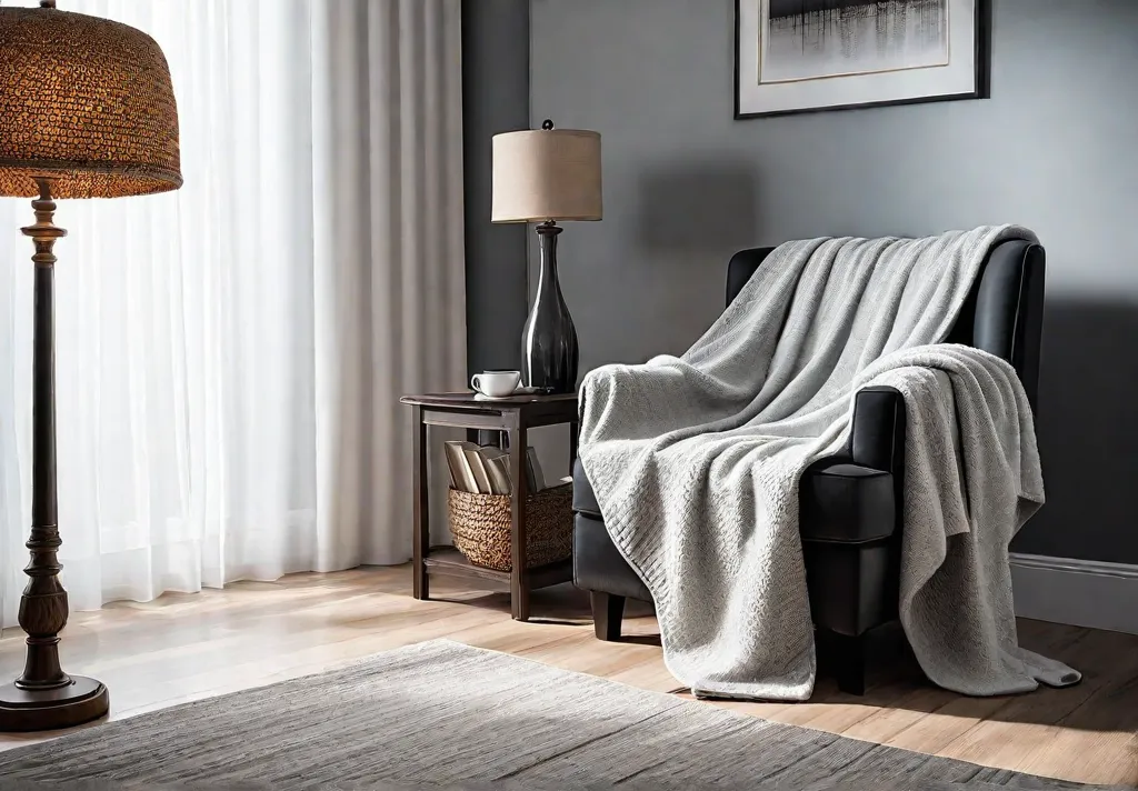 A sundrenched living room with a plush armchair nestled in a cornerfeat