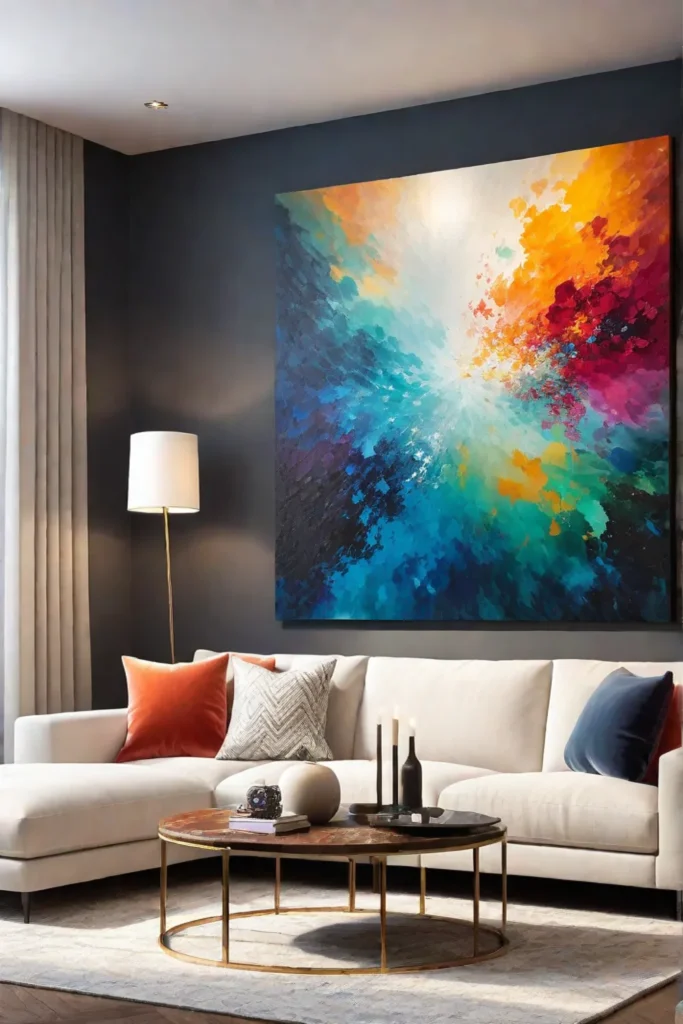 Abstract painting with picture lights
