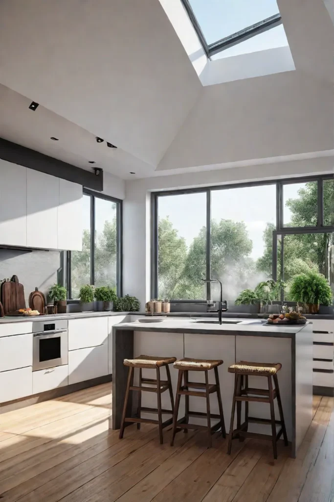 Airy and bright ecofriendly kitchen with natural elements and ample ventilation