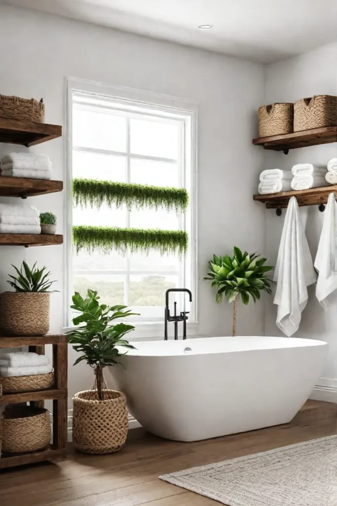 Bathroom organization ideas with macrame and baskets