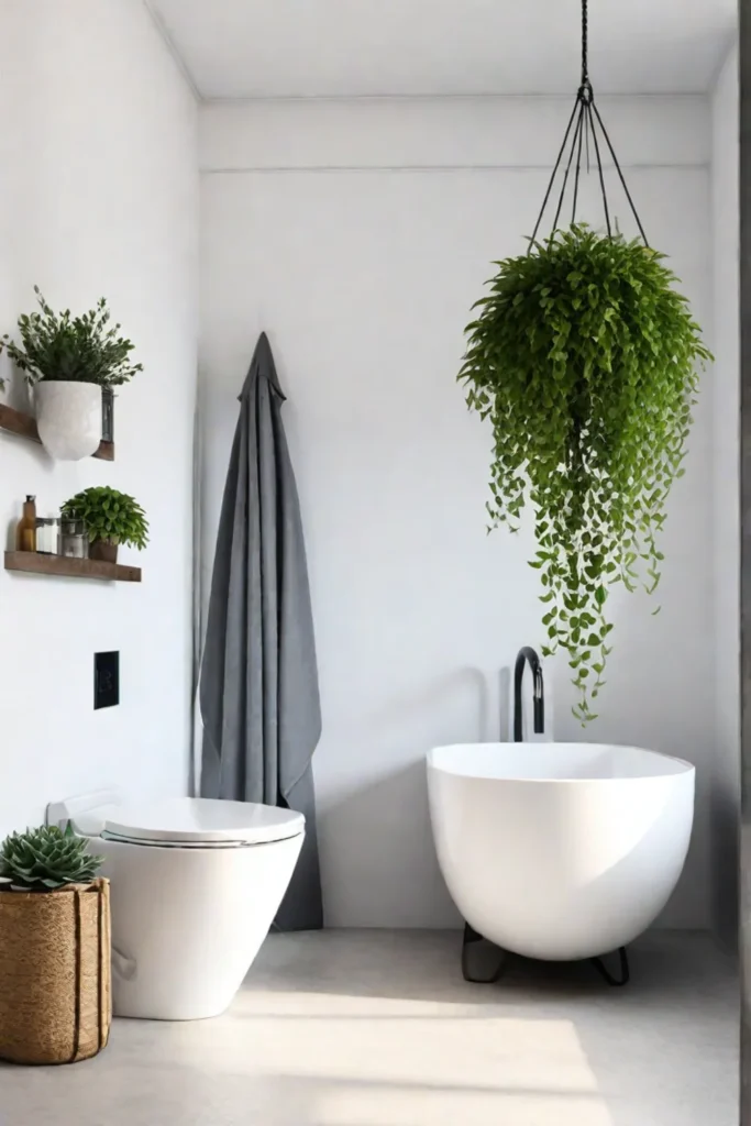 Bathroom with DIY plant hanger