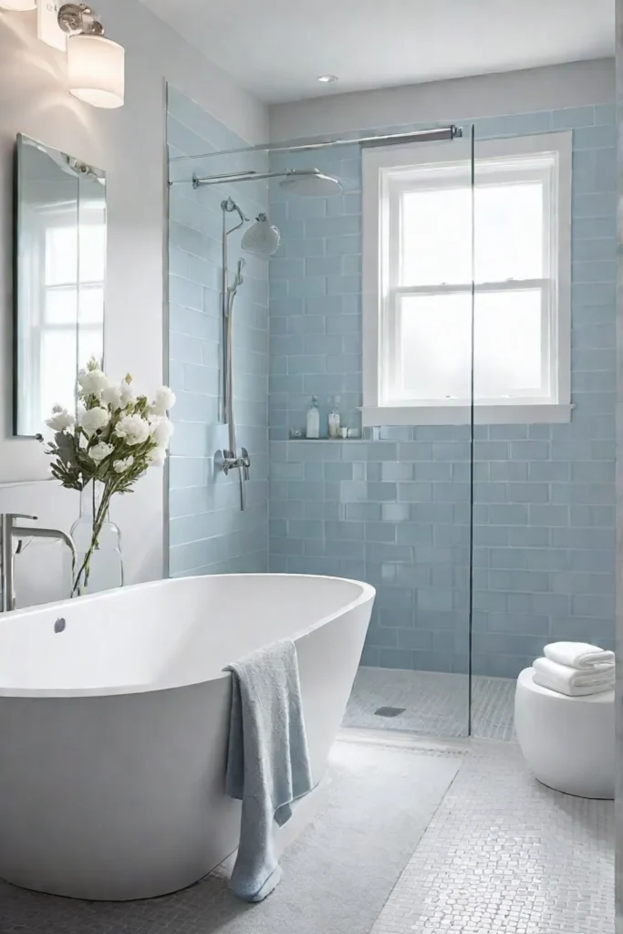 Bathroom with a calming color palette and natural light