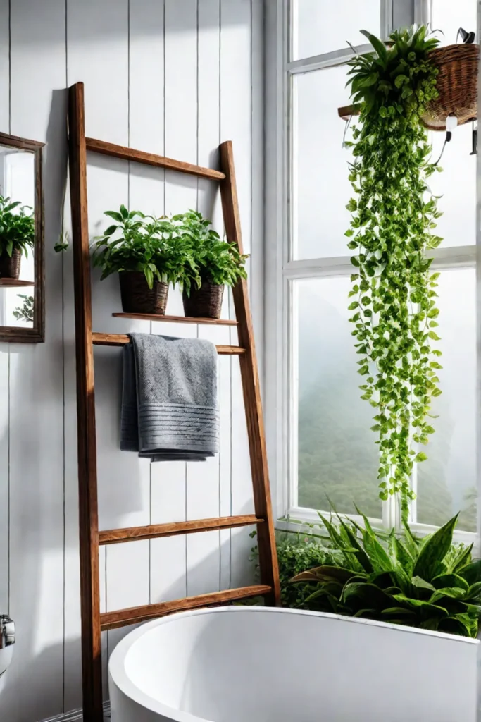 Bathroom with a focus on greenery and natural elements