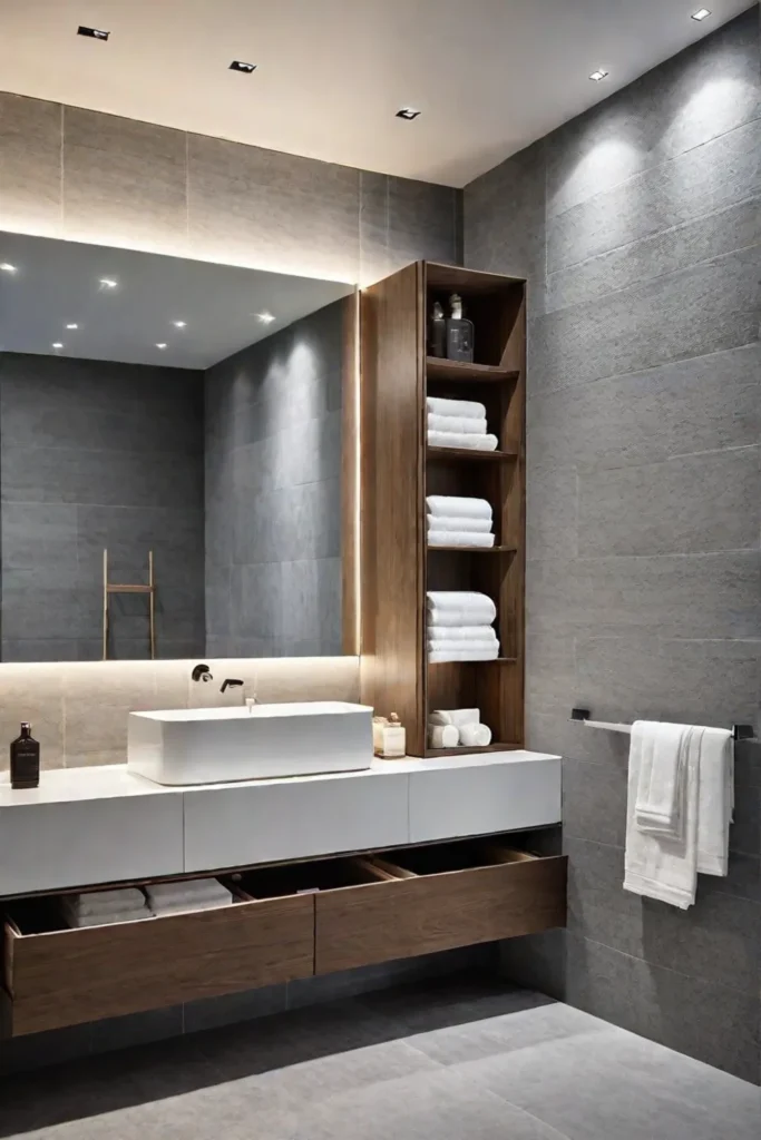 Bathroom with builtin storage and minimalist design