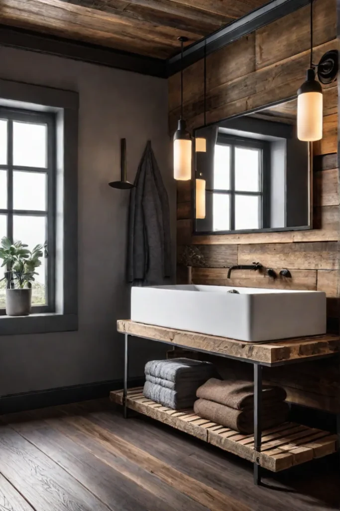 Bathroom with cozy wood accents and natural elements