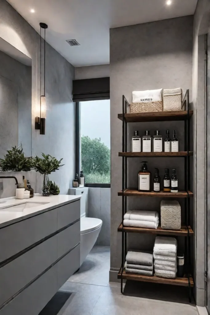 Bathroom with high shelves