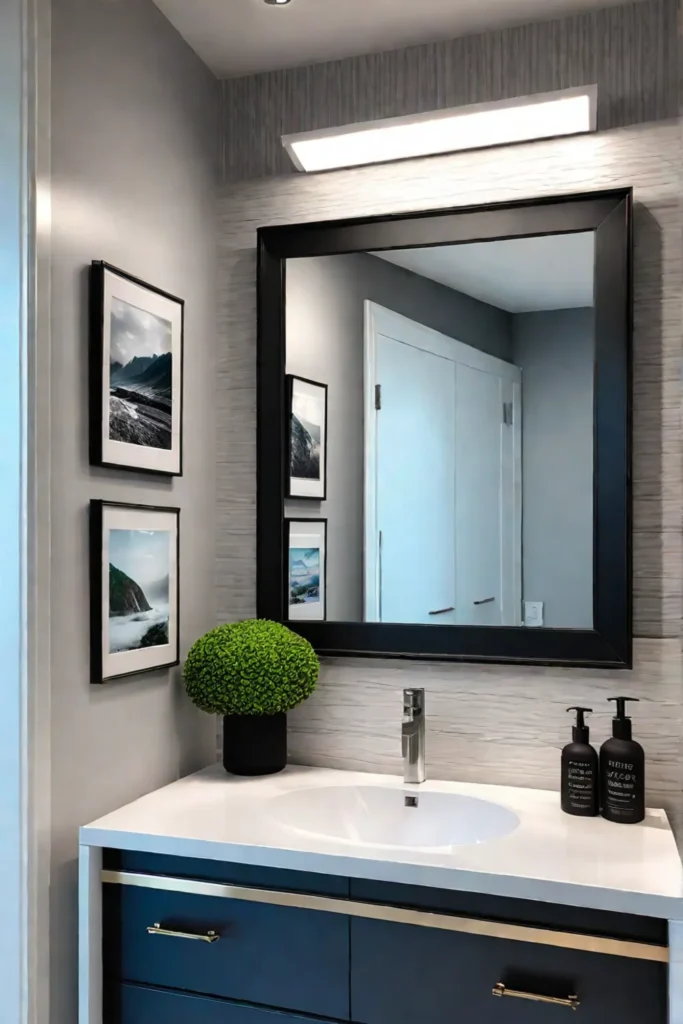 Bathroom with nautical themed gallery wall