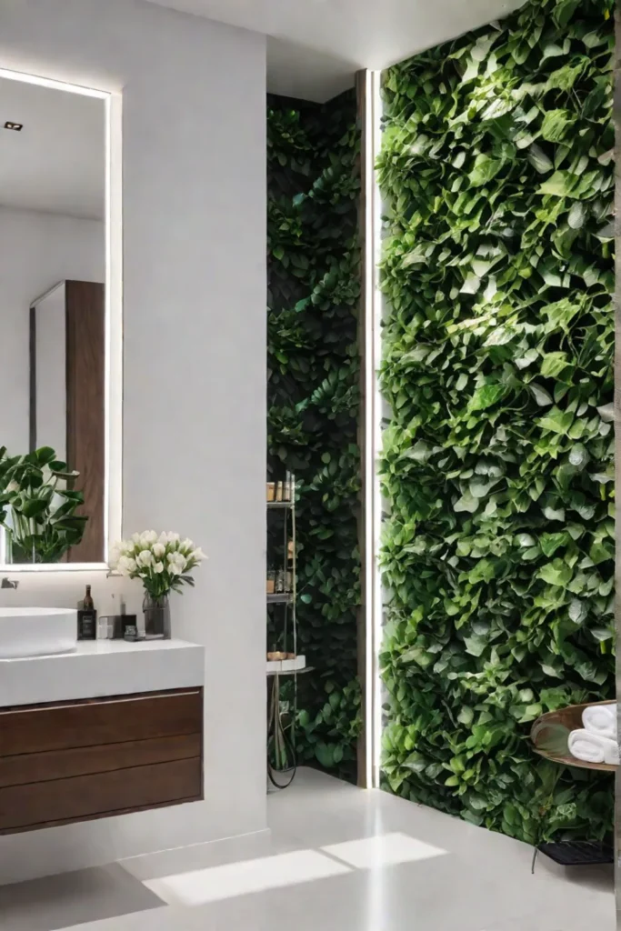 Bathroom with plants and wall hooks