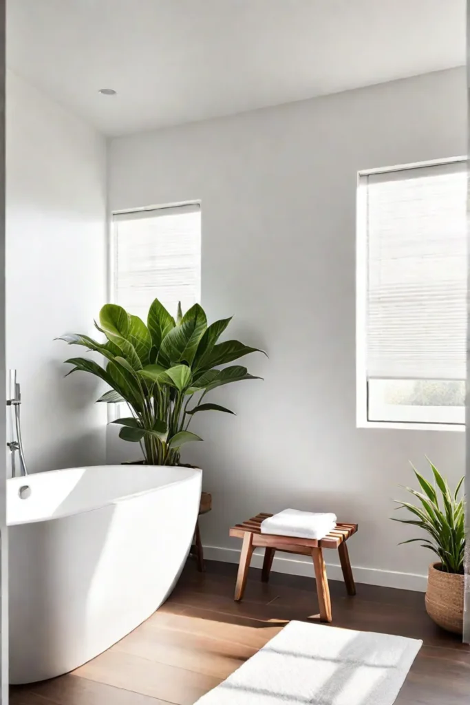 Bathroom with simple decor and green plant