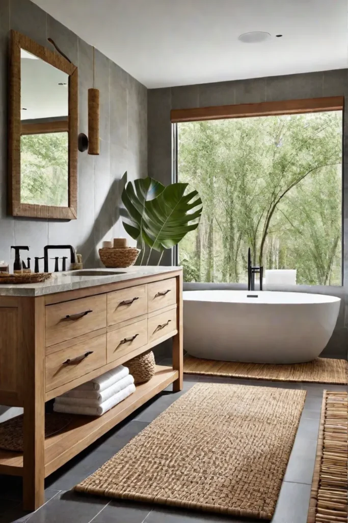 Bathroom with wooden vanity and stone countertop