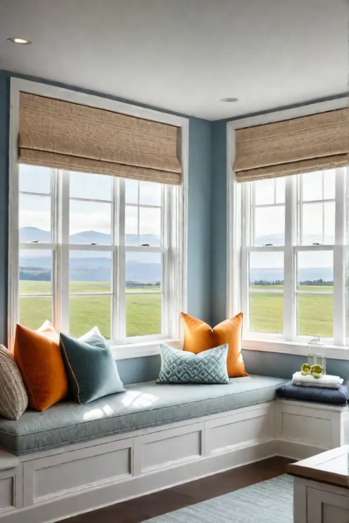 Bay window seat with storage and scenic views