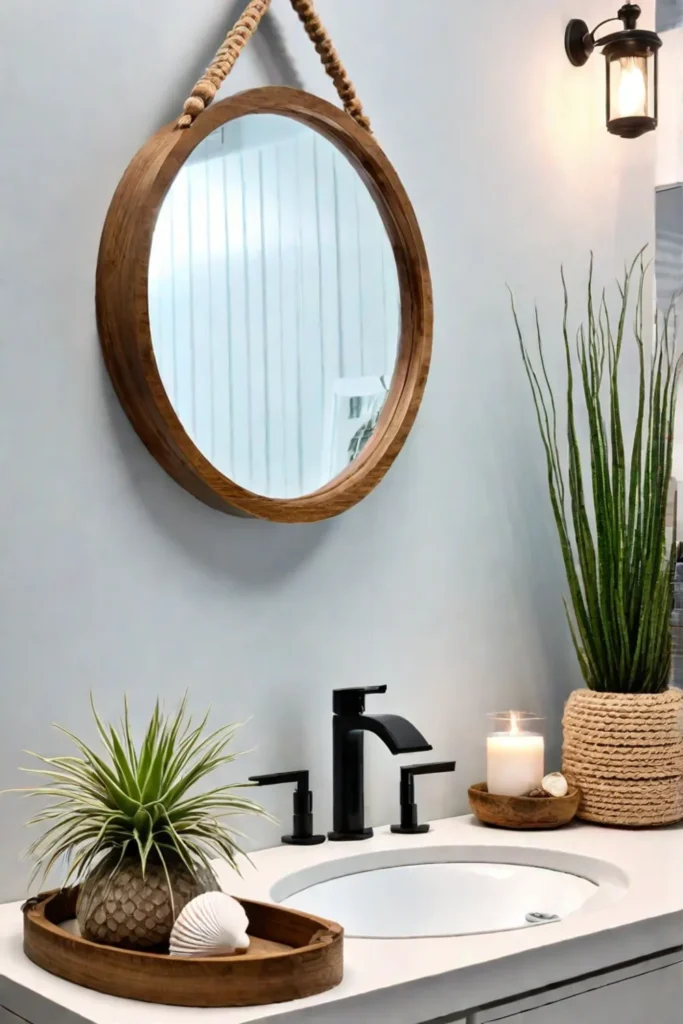 Beachthemed bathroom decor with DIY accents