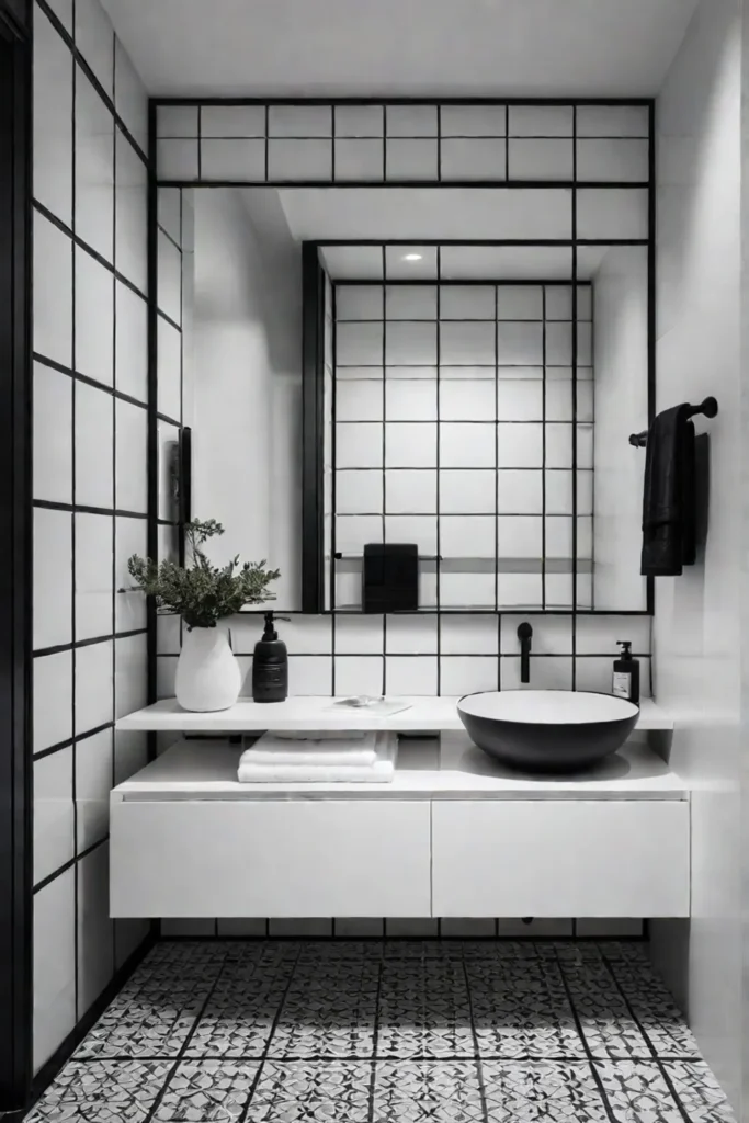 Black and white bathroom with modern fixtures
