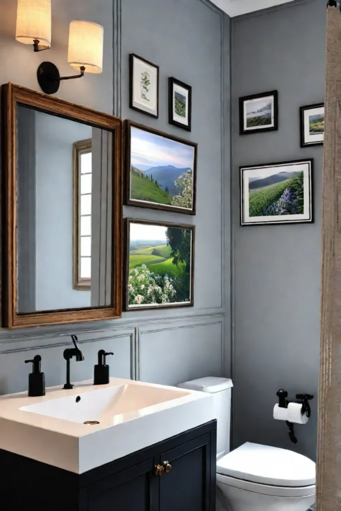 Bohemian bathroom decor with a gallery wall