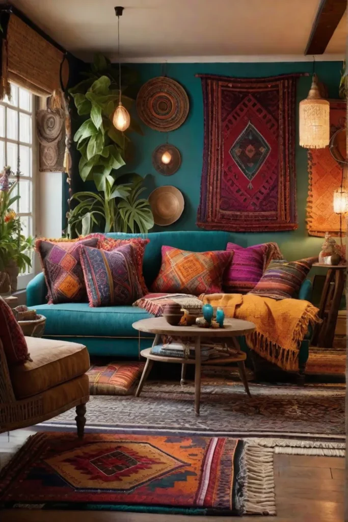 Bohemian living room with cultural influences