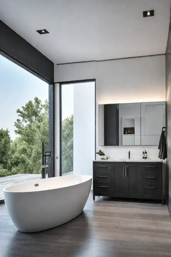 Bright bathroom with a collection of mirrors