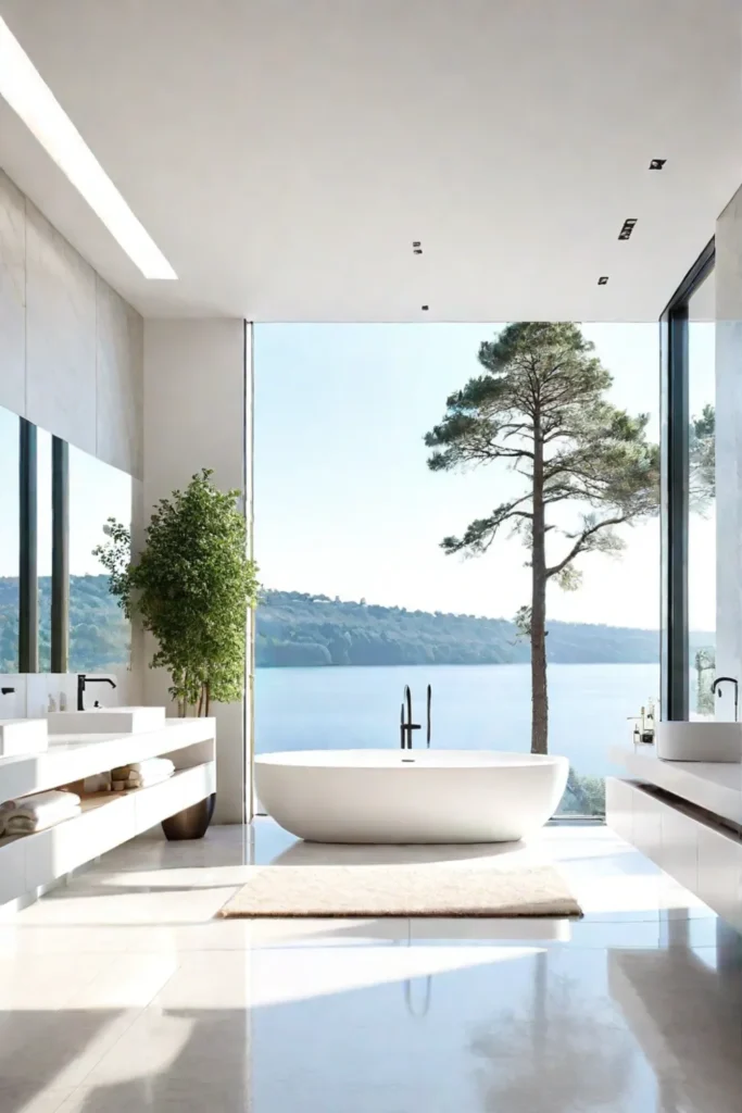 Bright bathroom with panoramic nature views