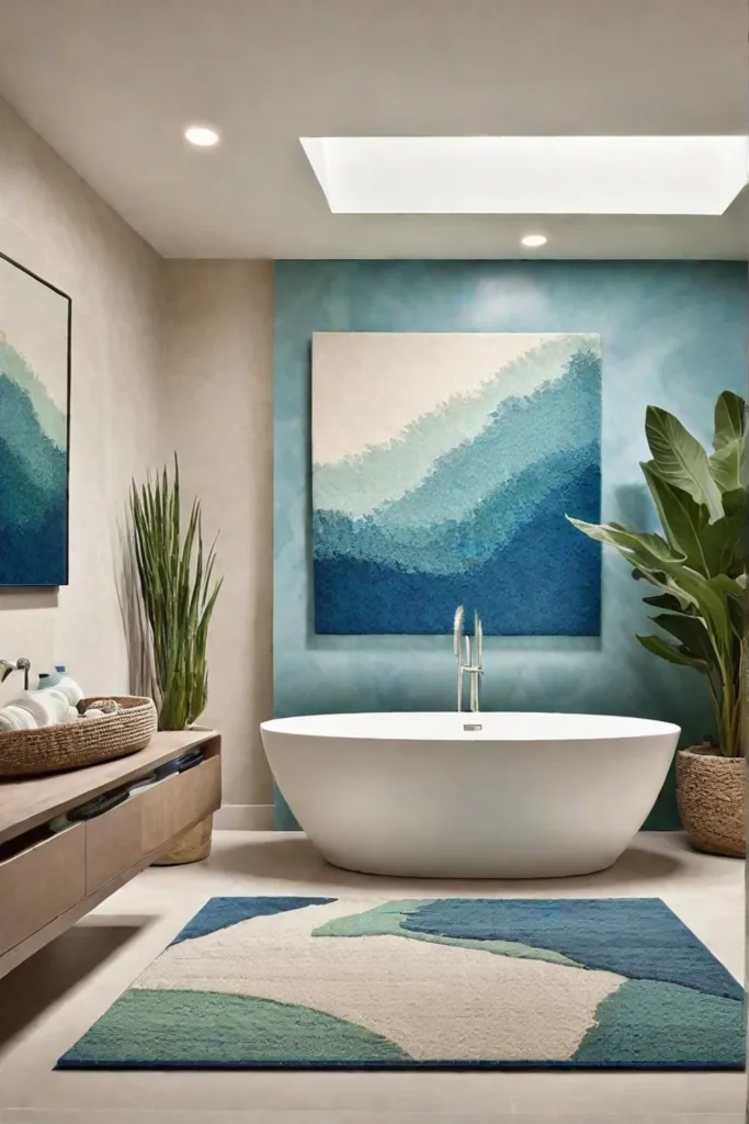 Calming bathroom with neutral palette and abstract art