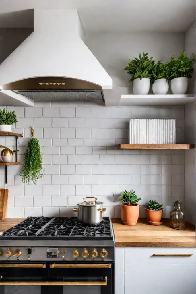 Charming and vibrant small kitchen with patterned backsplash