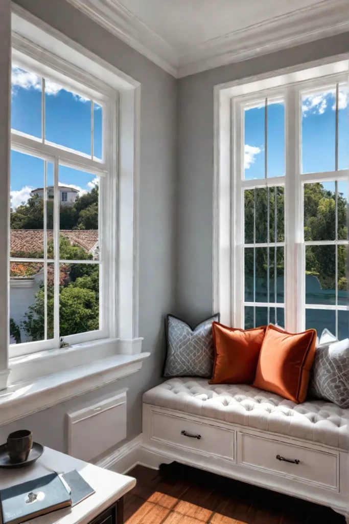 Classic window seat with storage in a study