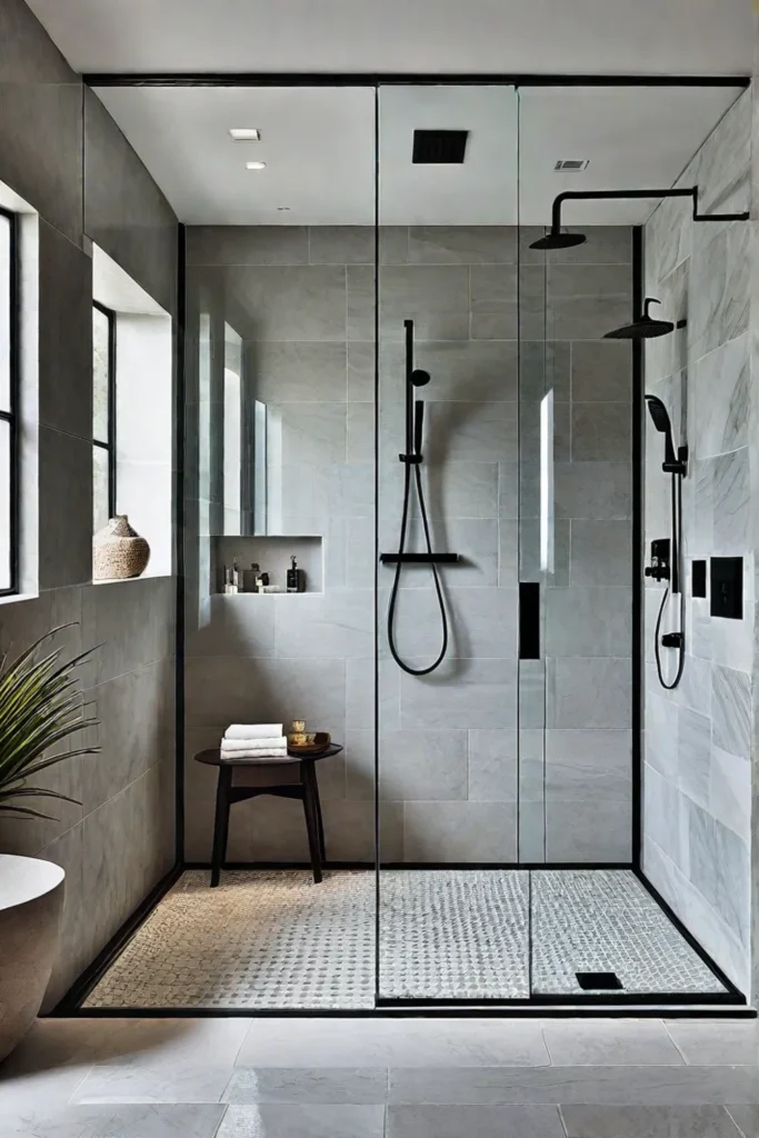 Clean and open bathroom with a glassenclosed shower