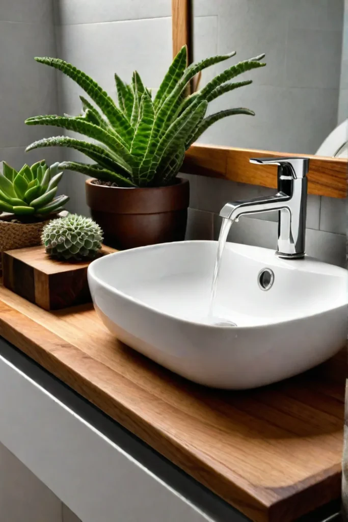 Closeup view of a stylish and affordable bathroom countertop design