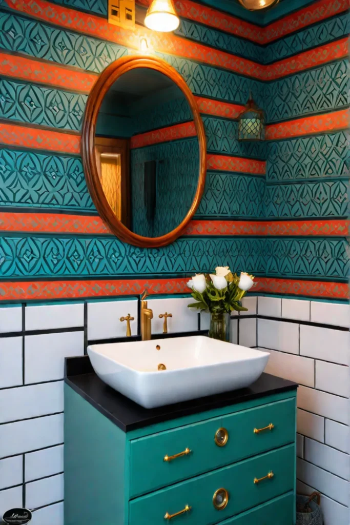 Colorful bathroom with removable wallpaper