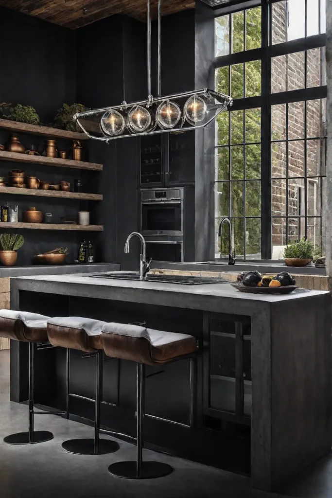 Concrete countertop in an industrial loft kitchen