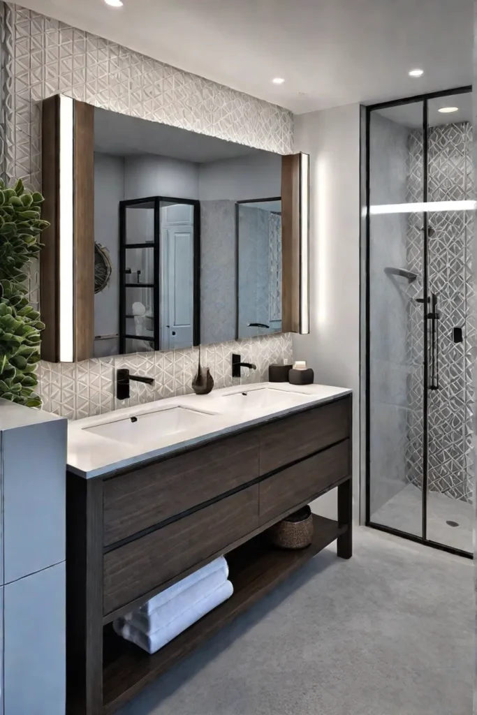 Contemporary bathroom decor with geometric patterns