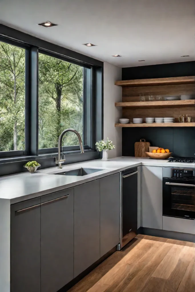 Contemporary ecofriendly kitchen design emphasizing energy efficiency