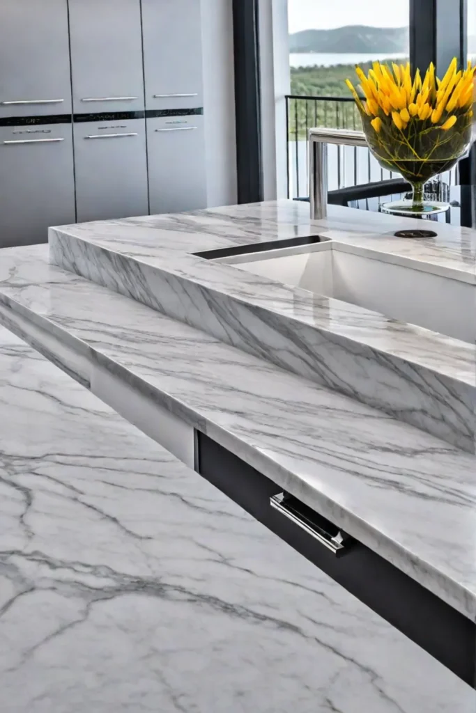 Contemporary kitchen with a statement quartz island