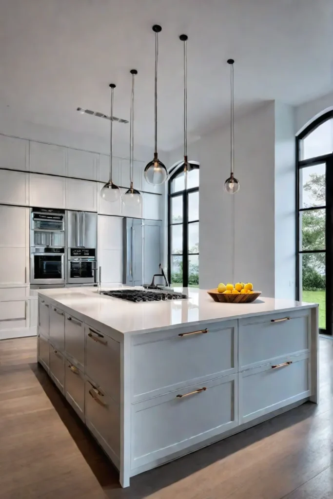 Contemporary kitchen with sleek lines stainless steel appliances and a minimalist design