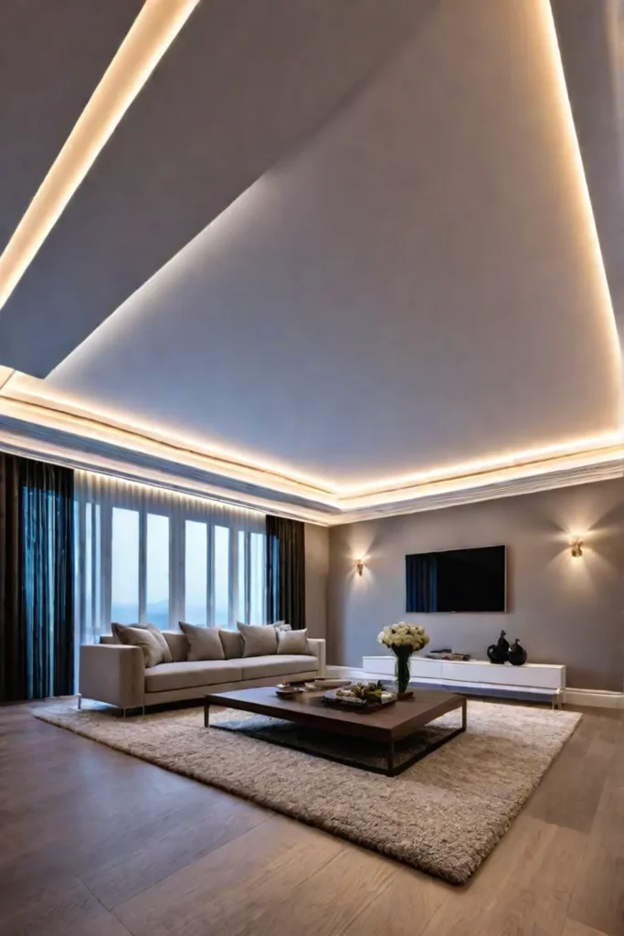 Contemporary living room with indirect lighting