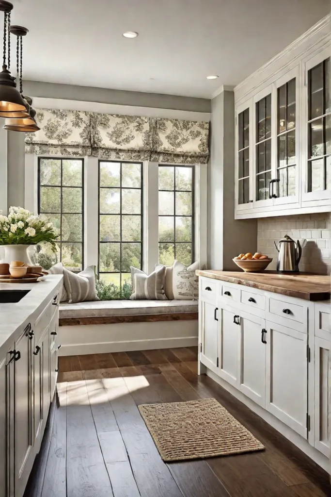 Cottage kitchen with window seat breakfast nook