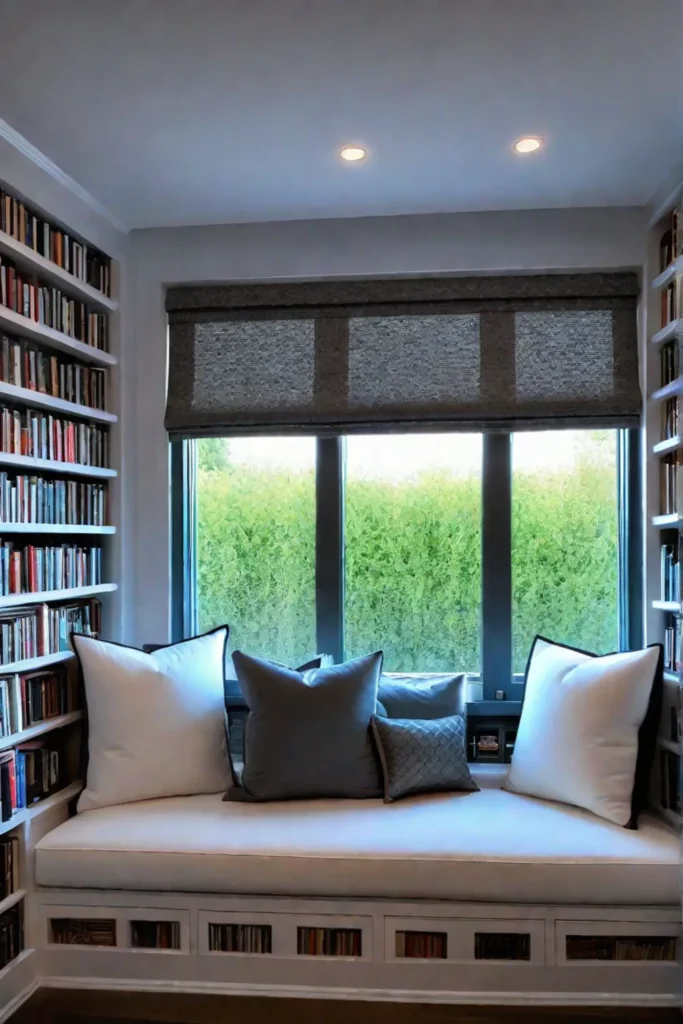 Cozy and inviting window seat with cushions and throw pillows