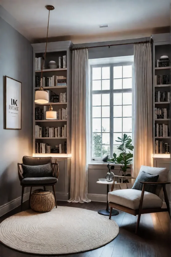 Cozy reading nook with layered lighting