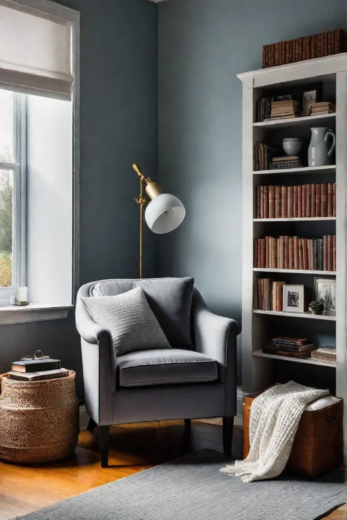 Cozy reading nook with thrifted furniture