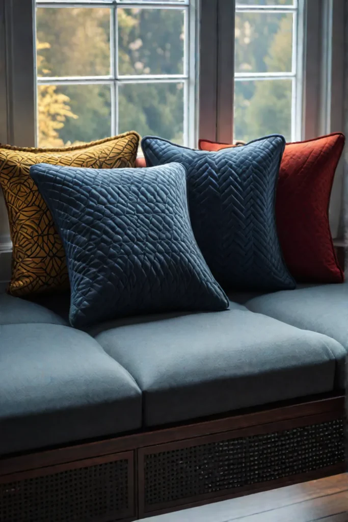 Cozy window seat with decorative pillows