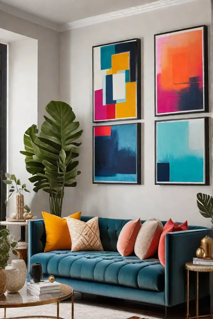 DIY abstract art adds a personal touch to a cozy living space