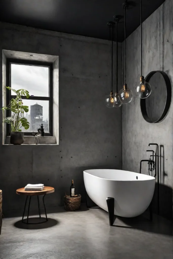 Edgy bathroom design with concrete and metal accents