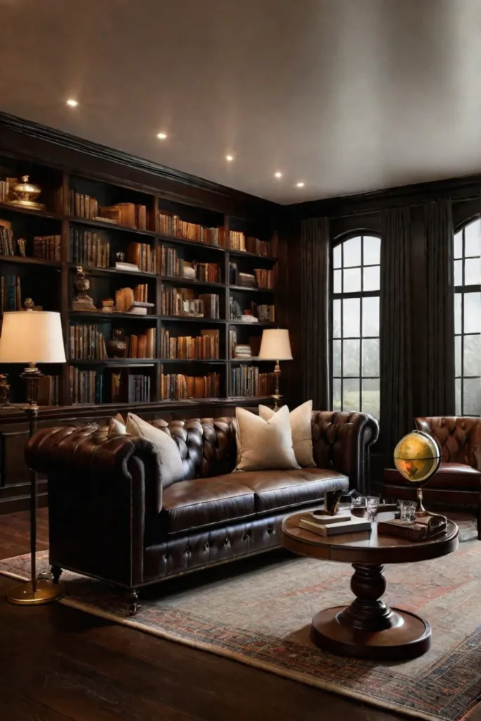 Elegant living room with wood paneling and vintage furniture