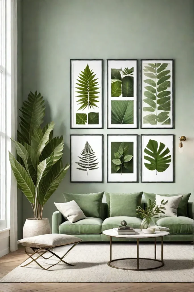 Framed greenery adds a touch of serenity to a living room