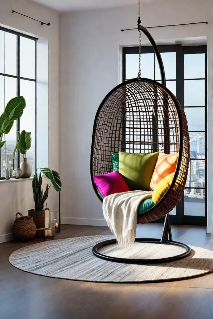 Fun and inviting reading space with a hanging chair