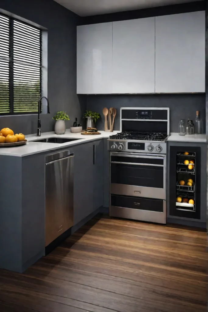 Functional ecofriendly kitchen with energysaving appliances and smart storage